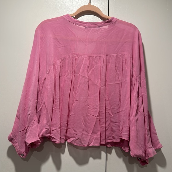 NWOT Zara Pink Butterfly Sleeve Button Down Top - Picture 5 of 5